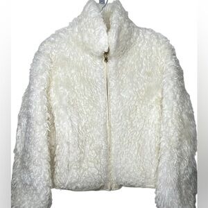 Giacca Gallery Women's Faux Fur Fluffy Winter Coat L White Pockets Lined Zipper